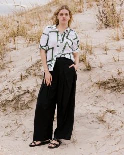 Marley Wide Leg Linen Blend Pants Black