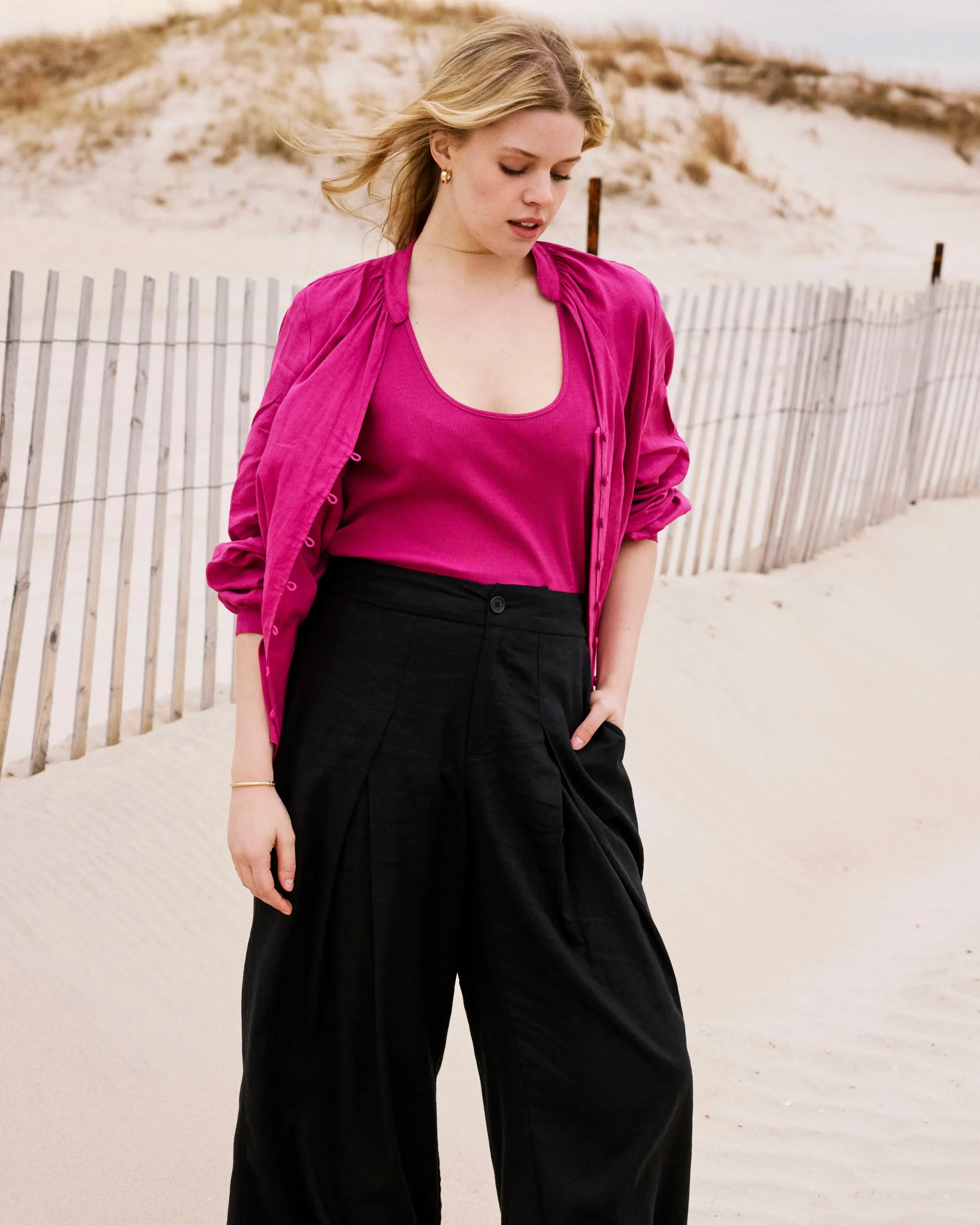 Marley Wide Leg Linen Blend Pants Black