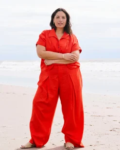 Marley Wide Leg Linen Blend Pants Shoreline Sunset