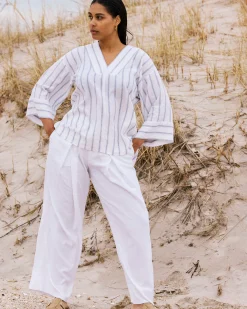 Marley Wide Leg Linen Blend Pants White