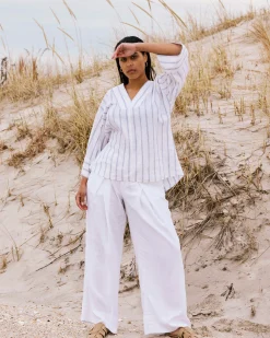 Marley Wide Leg Linen Blend Pants White