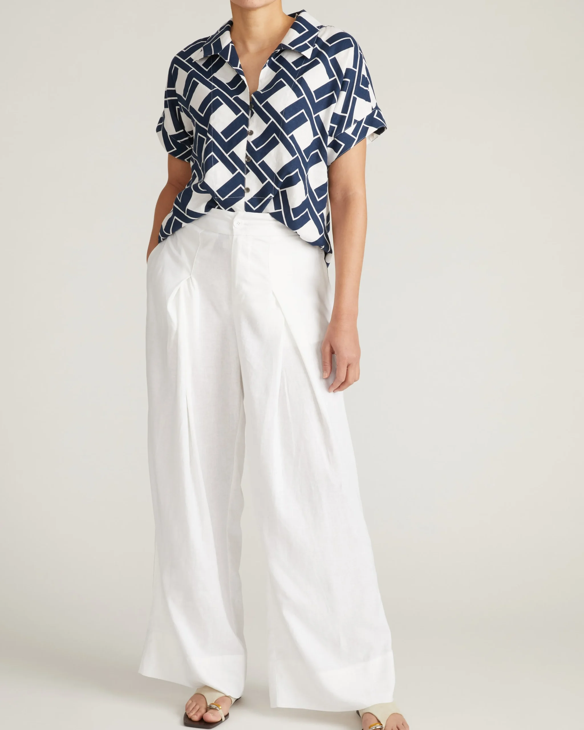 Marley Wide Leg Linen Blend Pants White