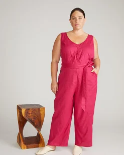 Matilda Linen Blend Jumpsuit Cerise