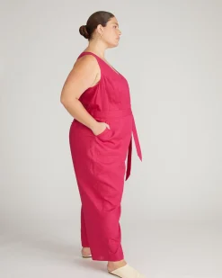 Matilda Linen Blend Jumpsuit Cerise
