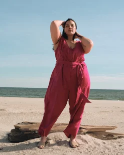 Matilda Linen Blend Jumpsuit Cerise