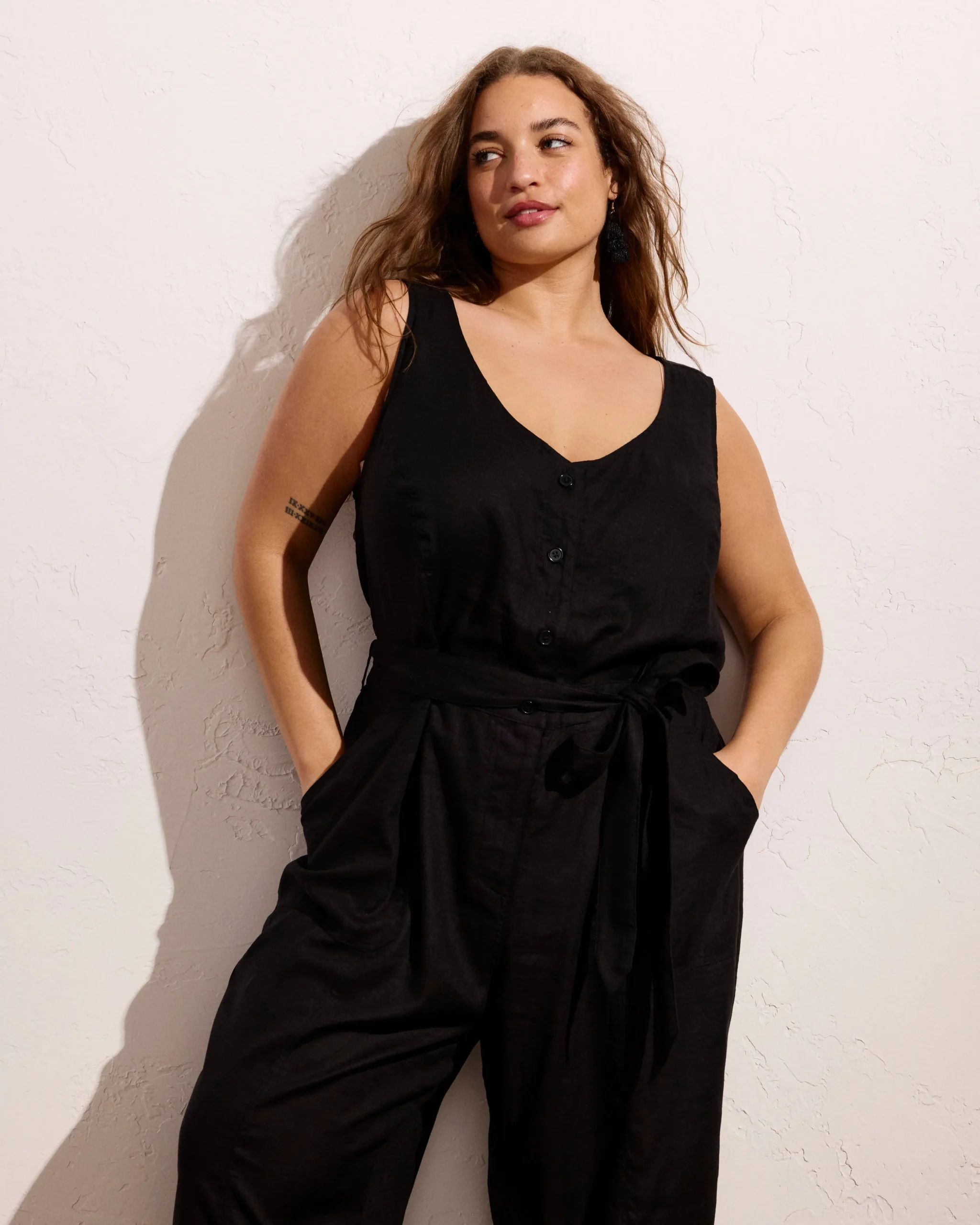 Matilda Linen Blend Jumpsuit Black