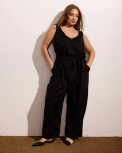 Matilda Linen Blend Jumpsuit Black