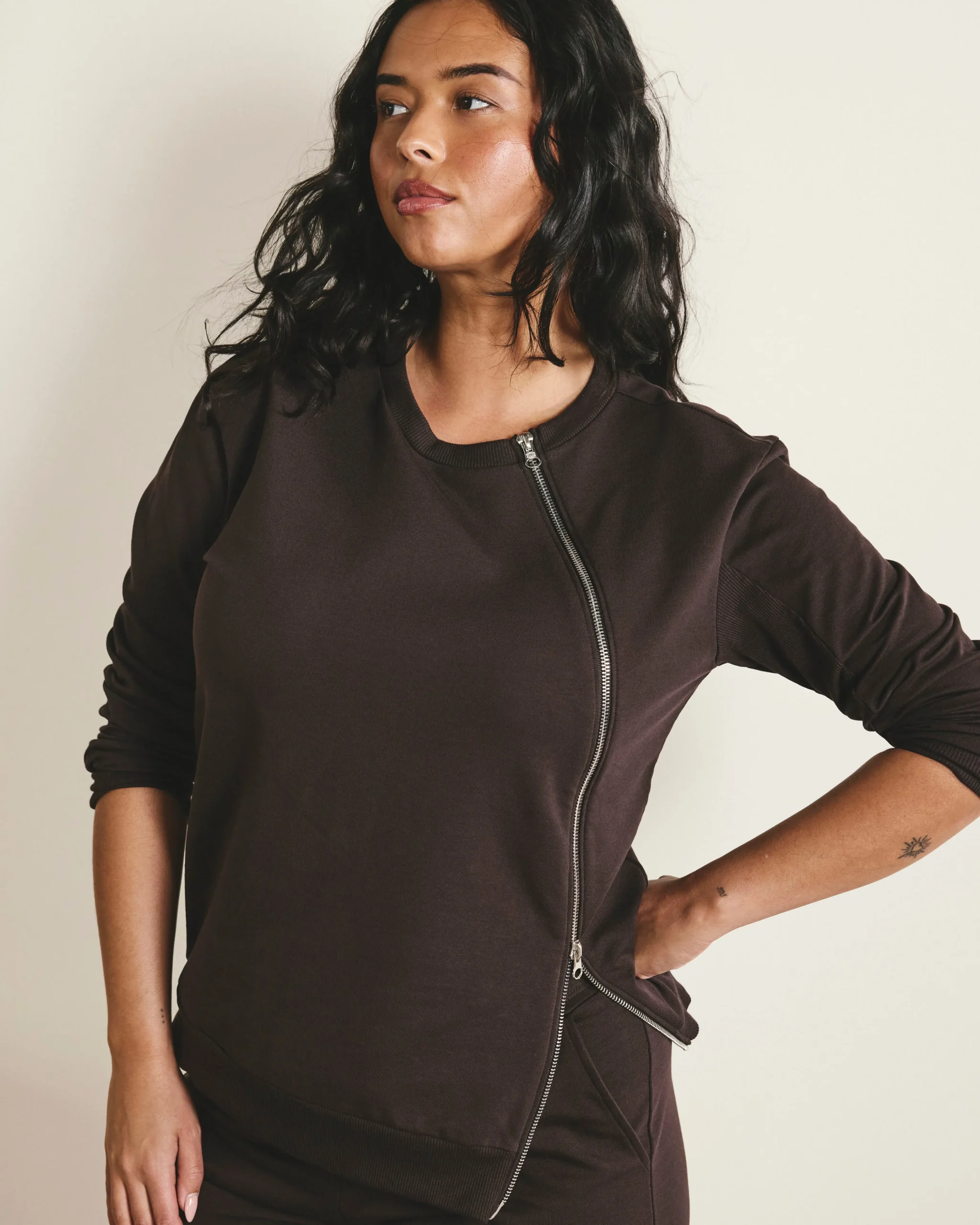 Meridien Zip Sweatshirt Deep Brown
