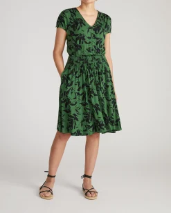 Minetta Liquid Jersey Dress Green Sgraffito Print