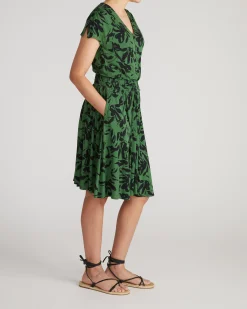 Minetta Liquid Jersey Dress Green Sgraffito Print