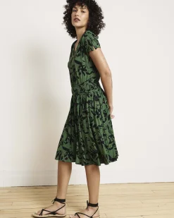 Minetta Liquid Jersey Dress Green Sgraffito Print