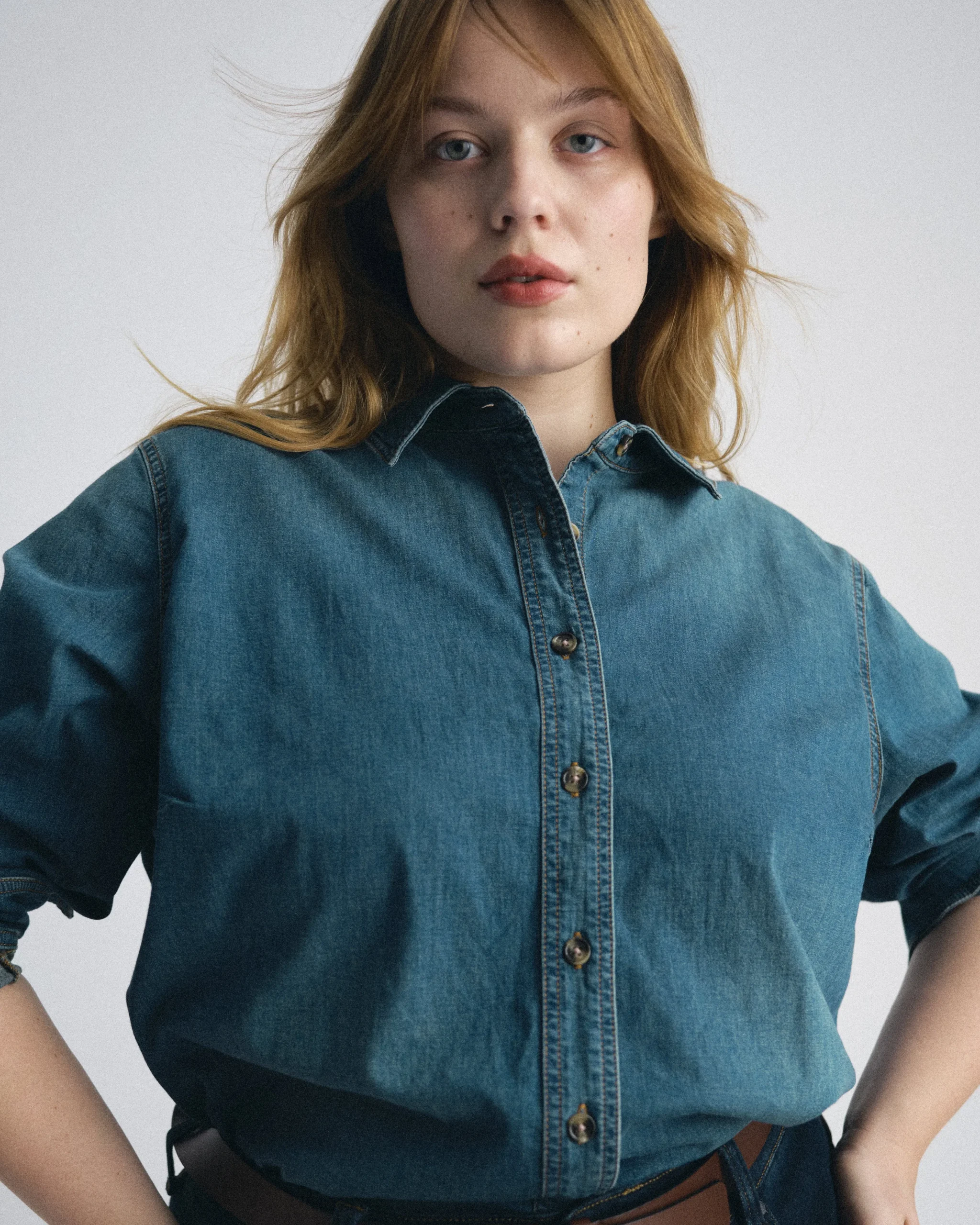 Minimalist Stretch Cotton Chambray Shirt Union City Blue
