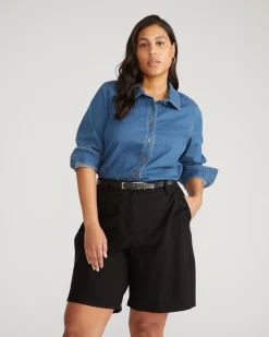 Minimalist Stretch Cotton Chambray Shirt Orion Blue