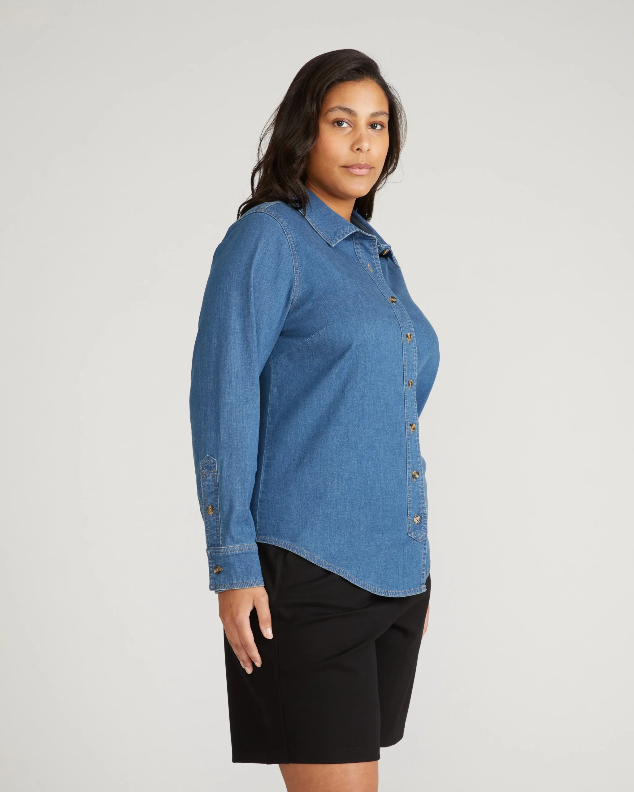 Minimalist Stretch Cotton Chambray Shirt Orion Blue