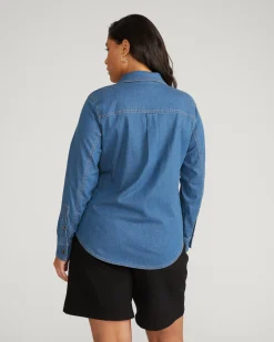 Minimalist Stretch Cotton Chambray Shirt Orion Blue