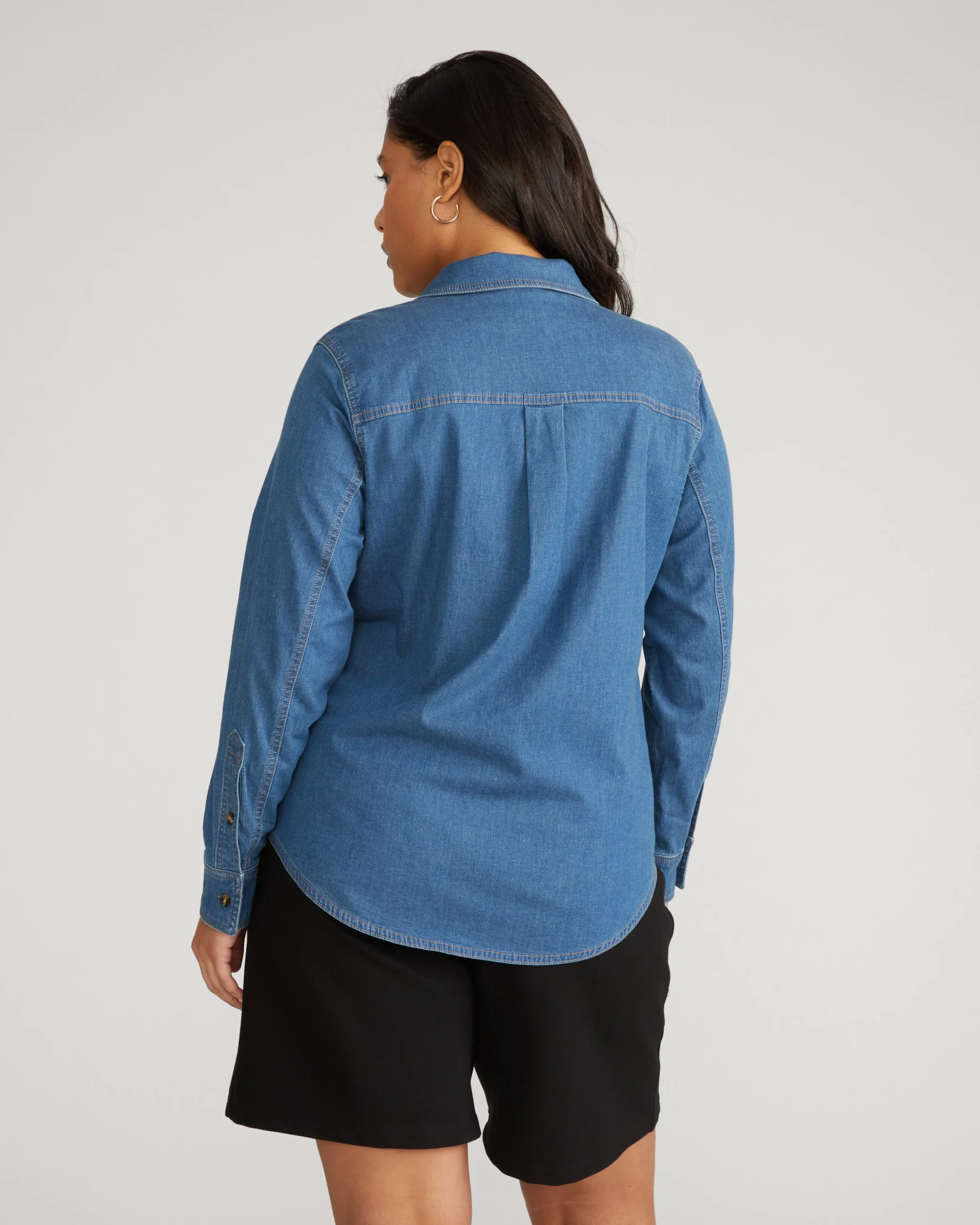 Minimalist Stretch Cotton Chambray Shirt Orion Blue