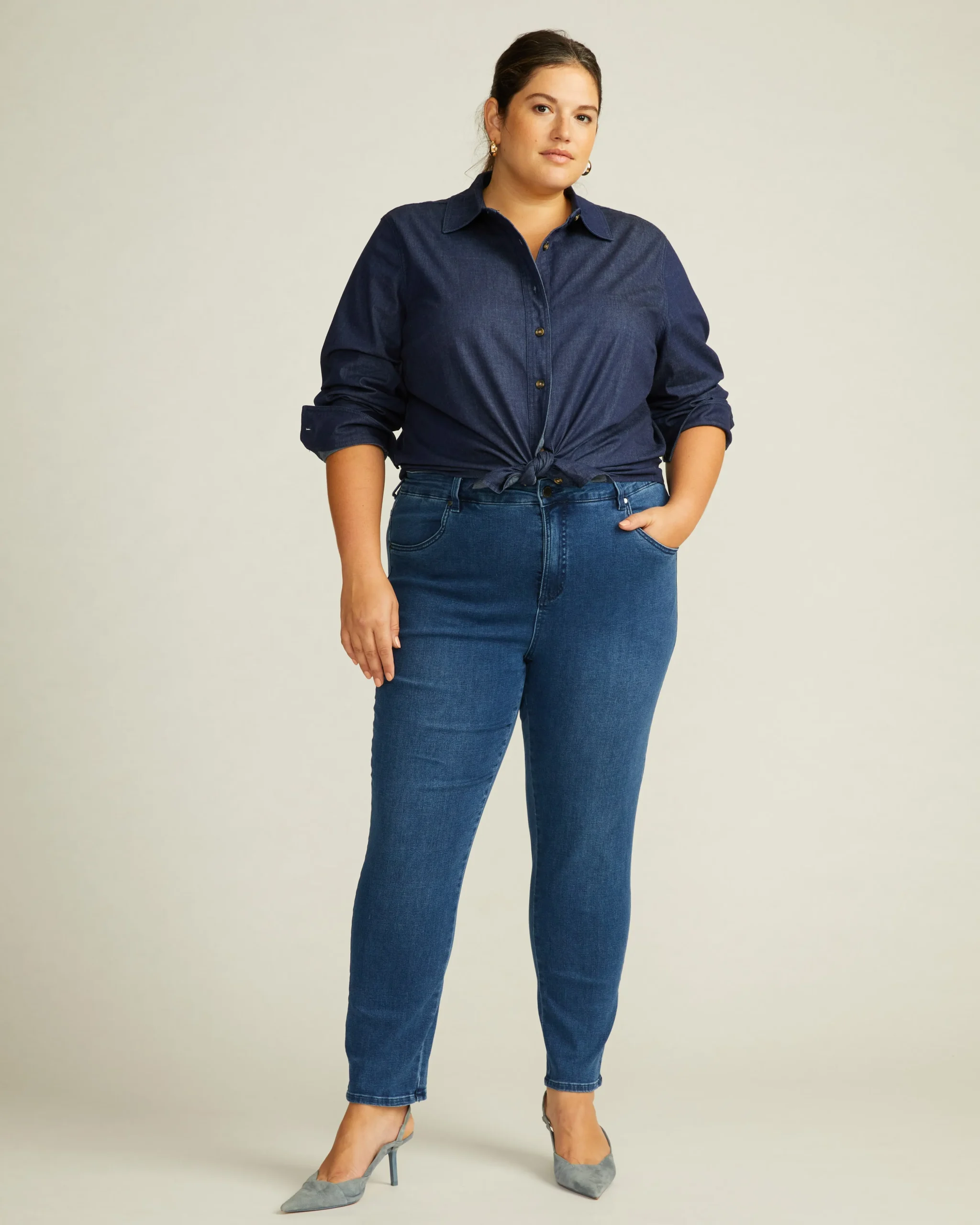 Minimalist Stretch Cotton Chambray Shirt Dark Indigo