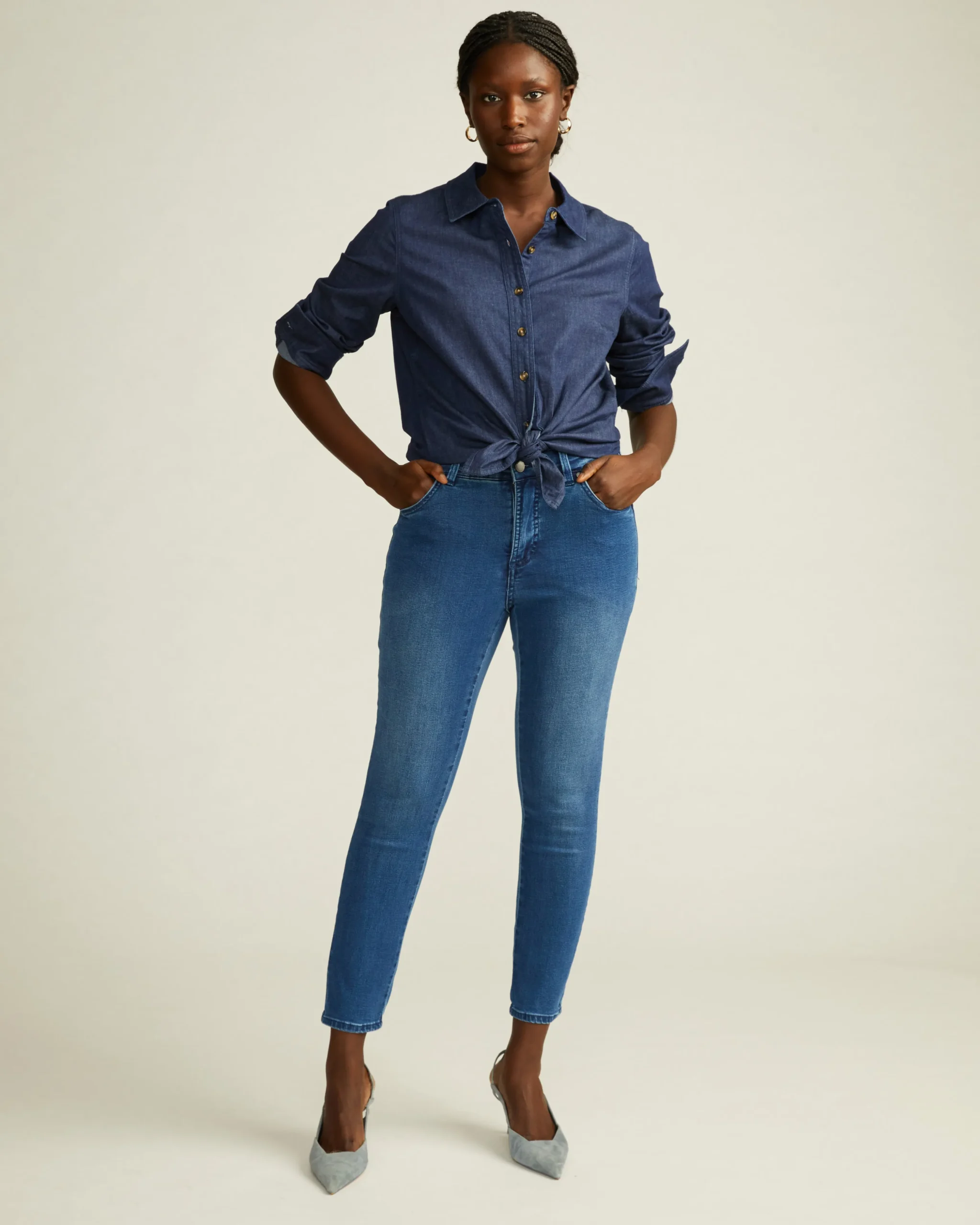 Minimalist Stretch Cotton Chambray Shirt Dark Indigo
