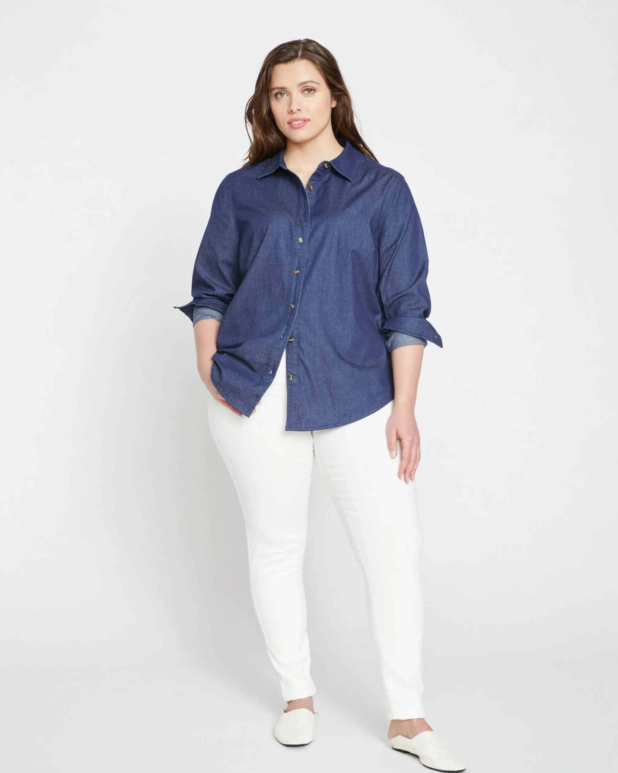 Minimalist Stretch Cotton Chambray Shirt Dark Indigo