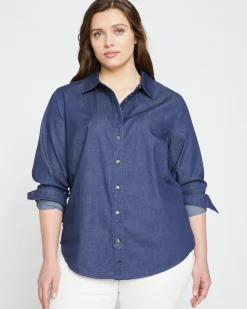 Minimalist Stretch Cotton Chambray Shirt Dark Indigo