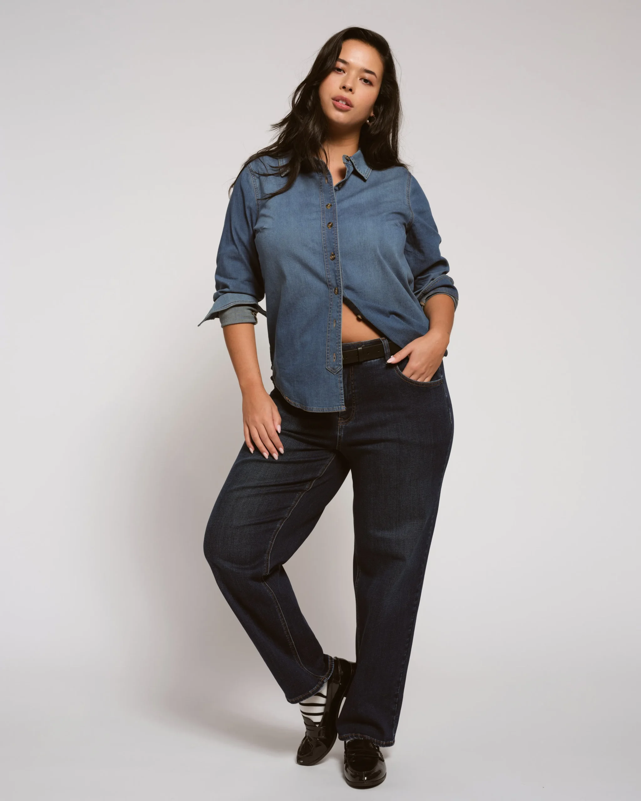 Minimalist Stretch Cotton Chambray Shirt Vintage Indigo