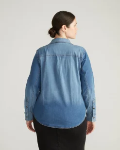 Minimalist Stretch Cotton Chambray Shirt Vintage Indigo