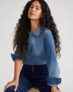 Minimalist Stretch Cotton Chambray Shirt Vintage Indigo