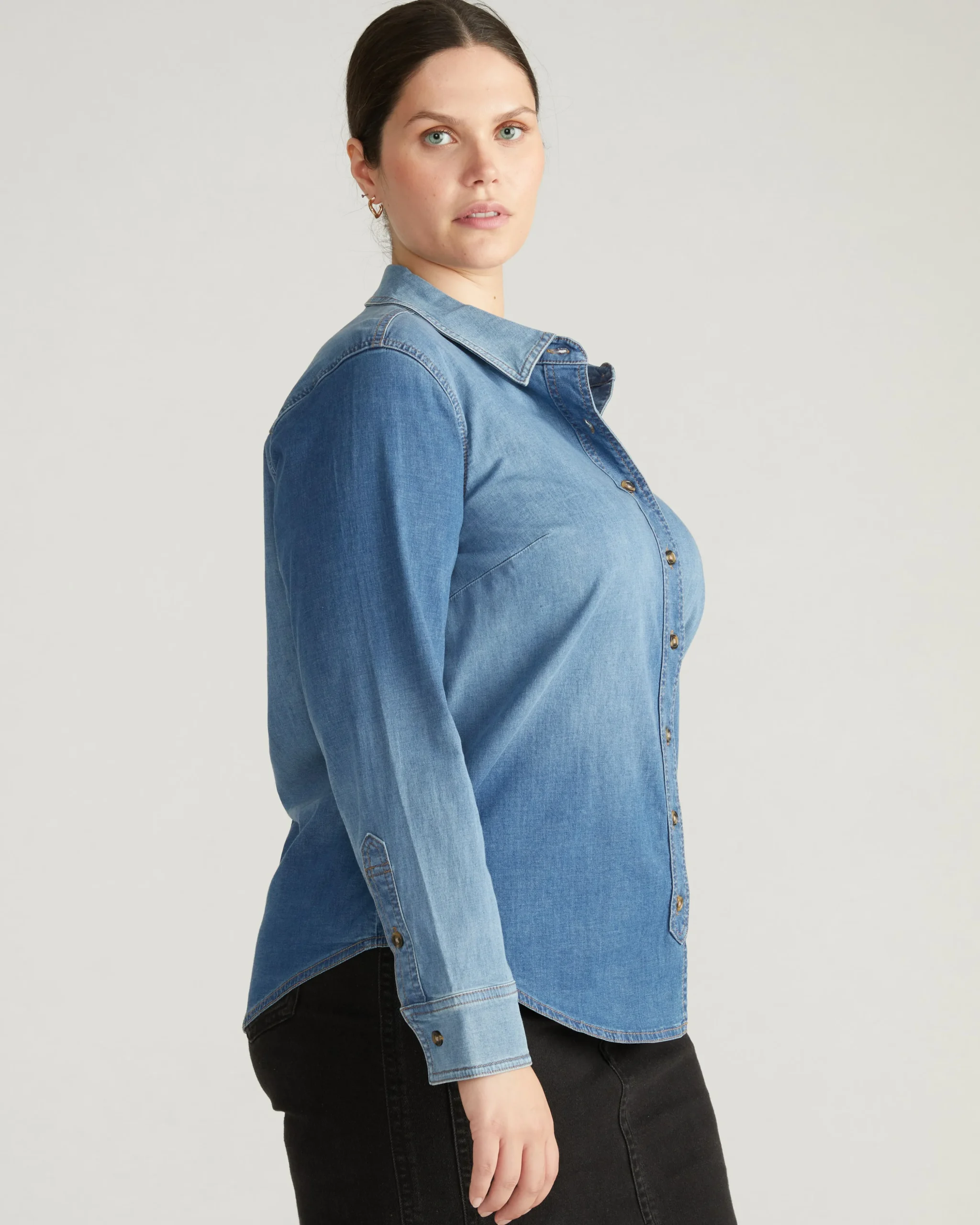 Minimalist Stretch Cotton Chambray Shirt Vintage Indigo