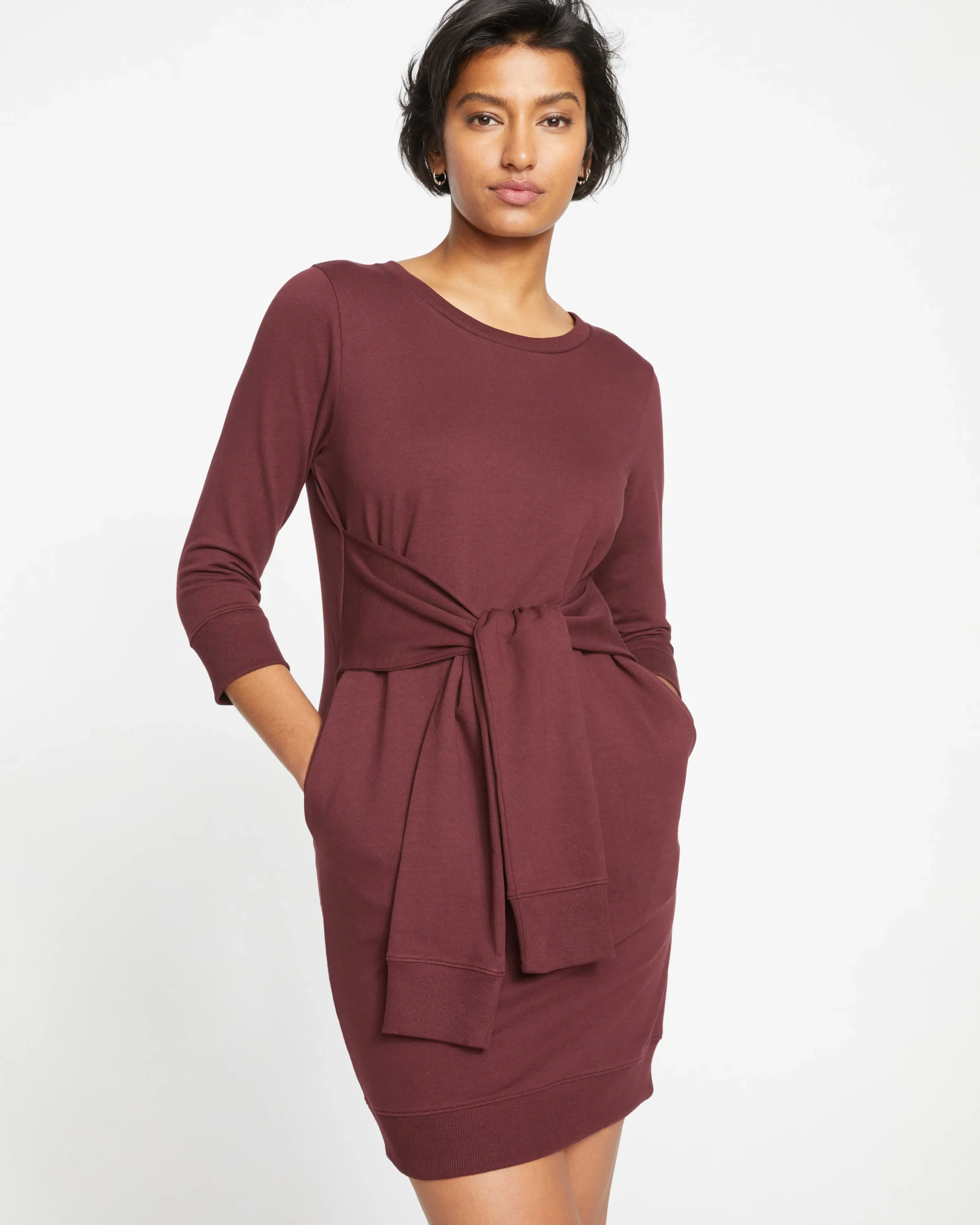 Misa Tie Sweatshirt Dress Black Cherry