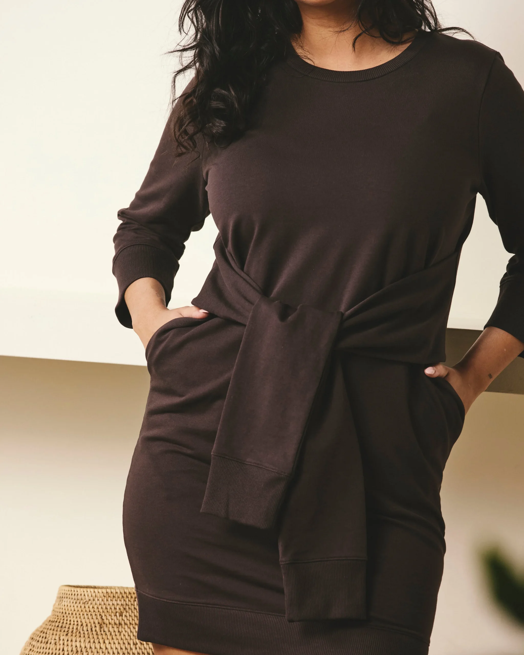 Misa Tie Sweatshirt Dress Deep Brown