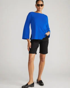 Montauk Breton Stripe Bell Sleeve Top Solid Ultramarine
