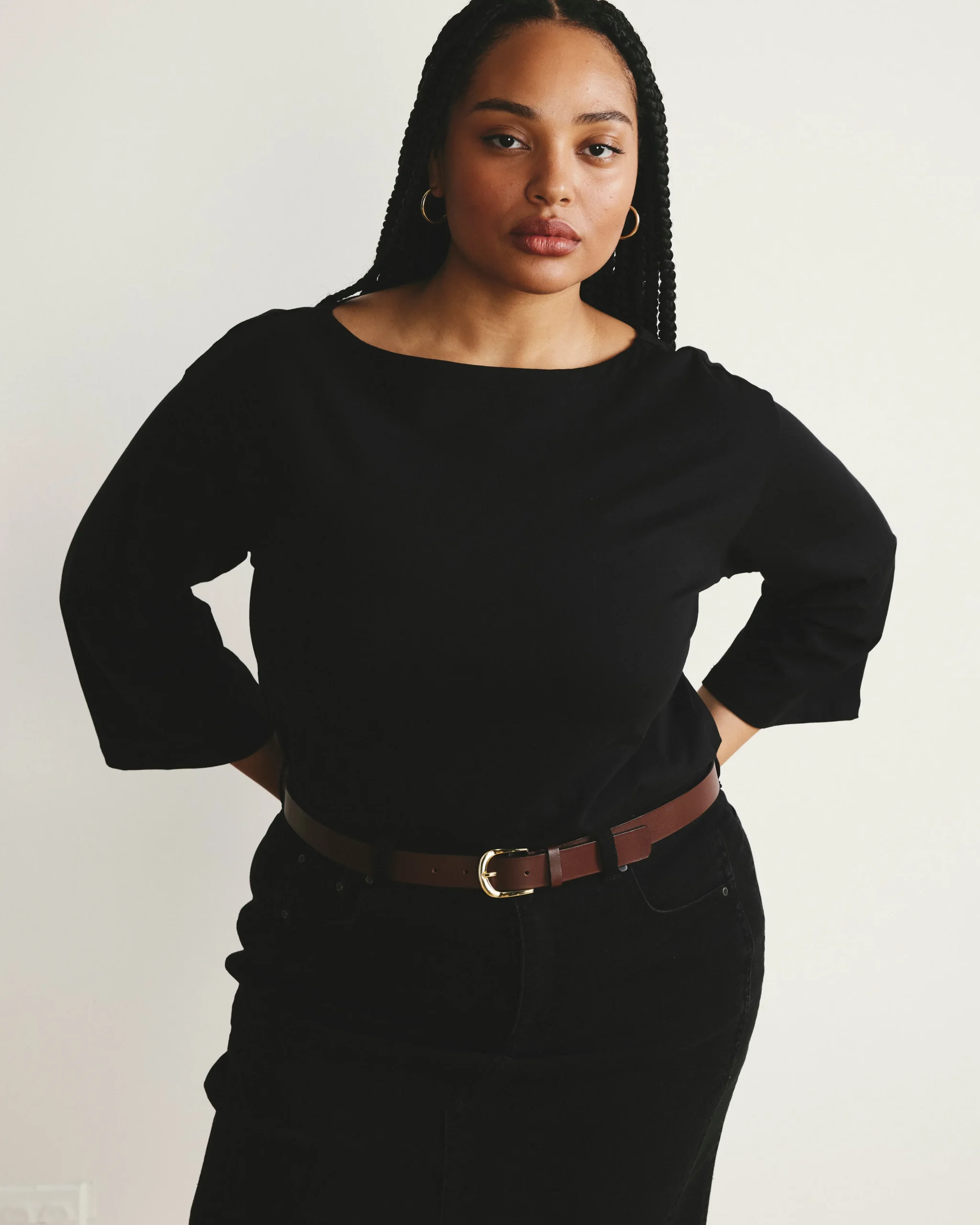 Montauk Breton Stripe Bell Sleeve Top Solid Black