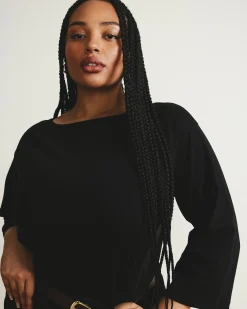 Montauk Breton Stripe Bell Sleeve Top Solid Black