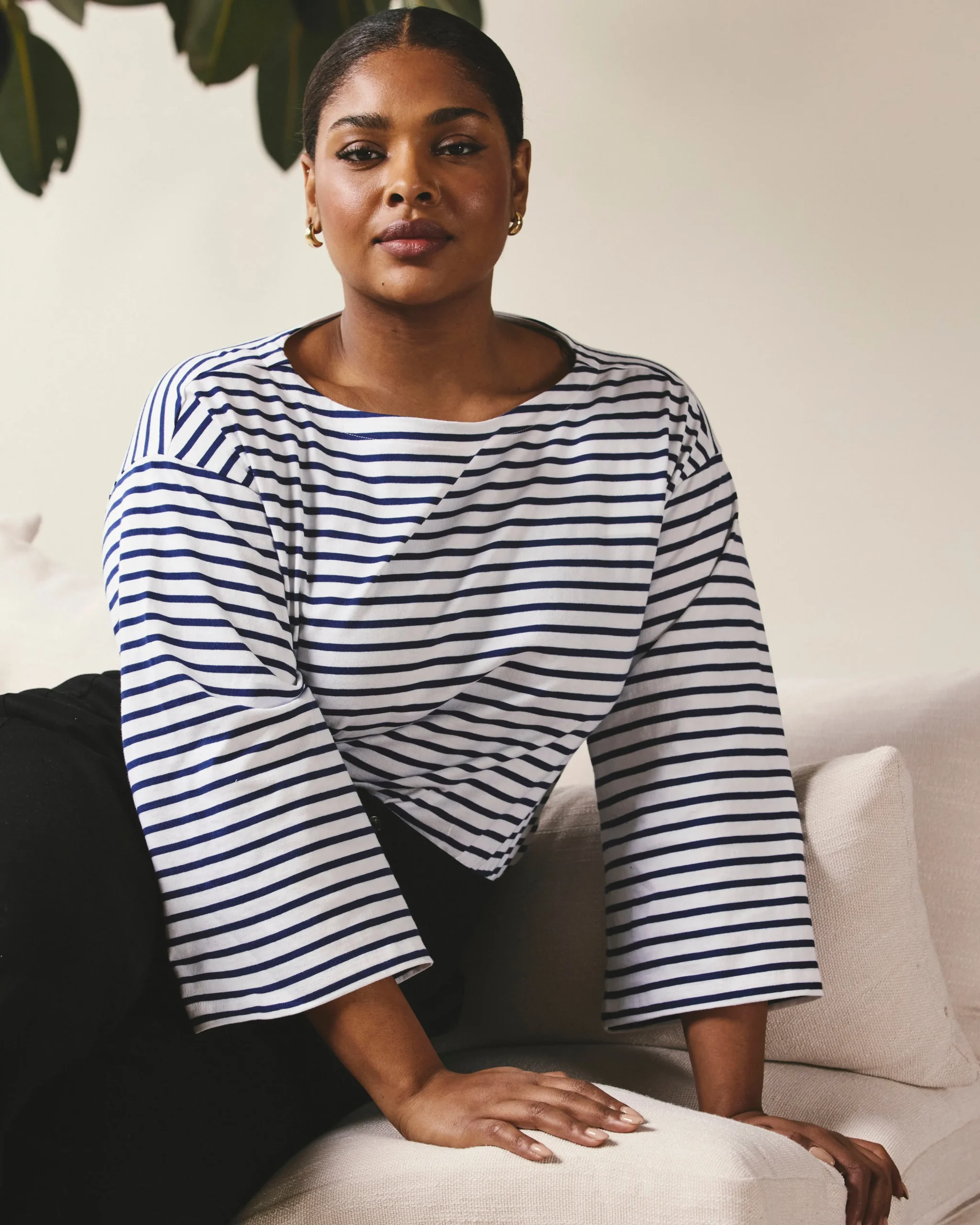 Montauk Breton Stripe Bell Sleeve Top White/Cenote Stripe