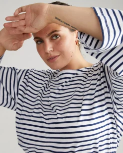 Montauk Breton Stripe Bell Sleeve Top White/Cenote Stripe