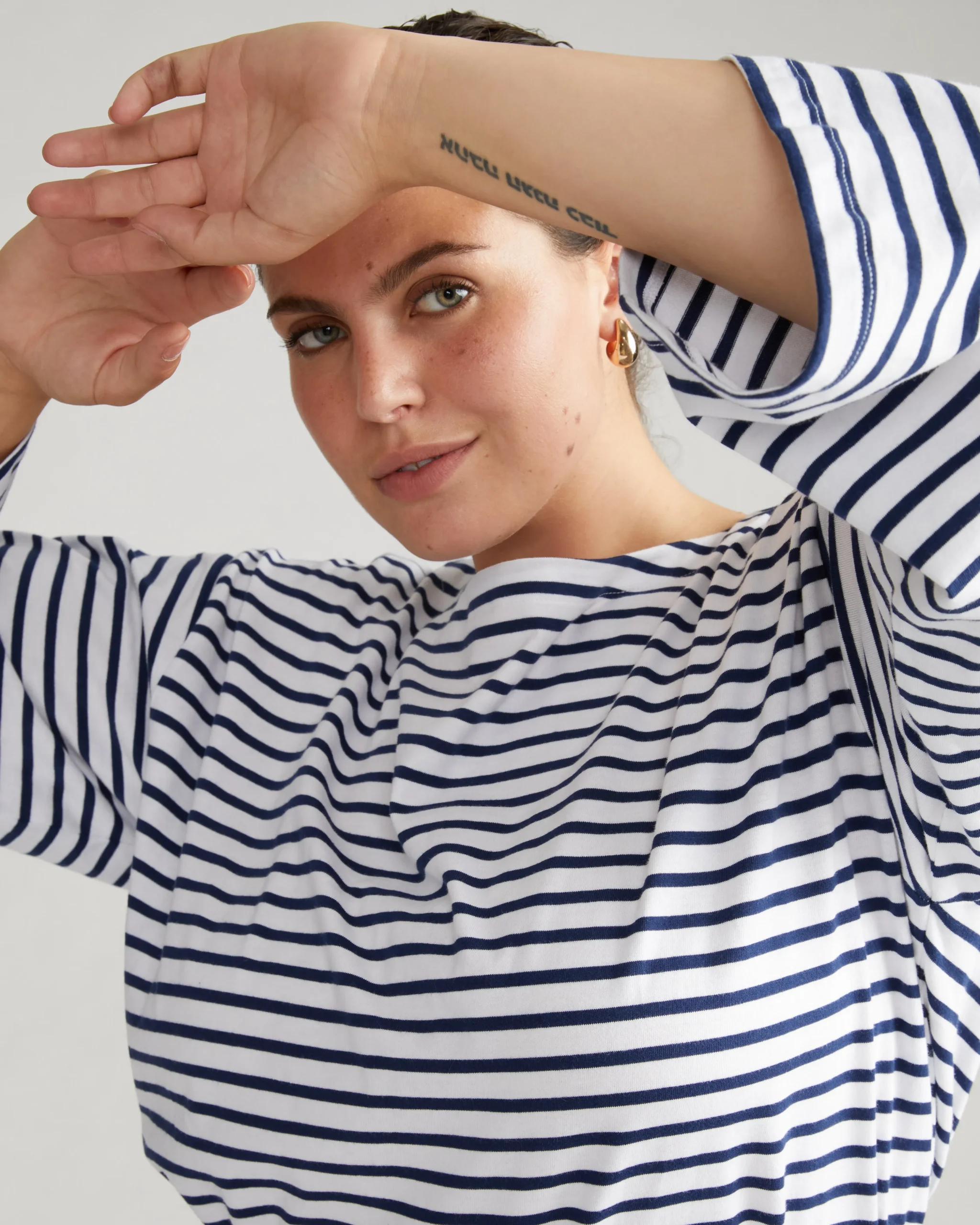 Montauk Breton Stripe Bell Sleeve Top White/Cenote Stripe
