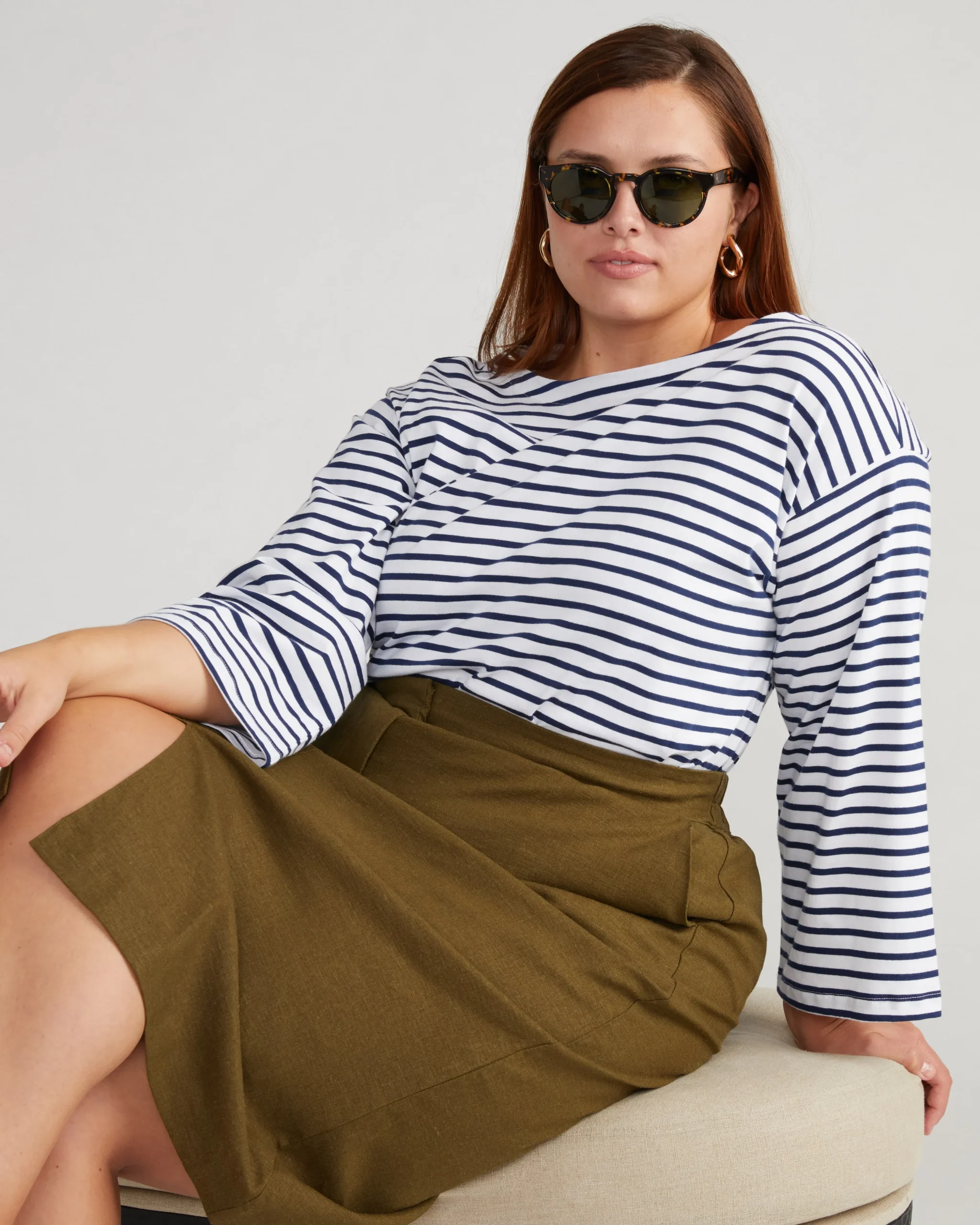 Montauk Breton Stripe Bell Sleeve Top White/Cenote Stripe