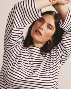 Montauk Breton Stripe Bell Sleeve Top White/Gamay Stripe
