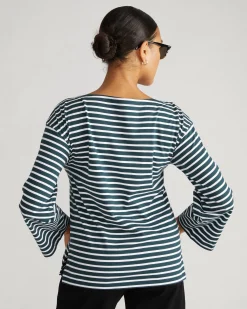 Montauk Breton Stripe Bell Sleeve Top Deep Sea/White Stripe