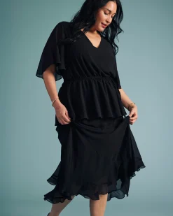 Navarte Chiffon Midi Skirt Black