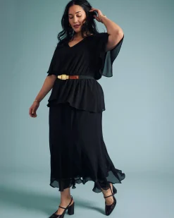 Navarte Chiffon Midi Skirt Black