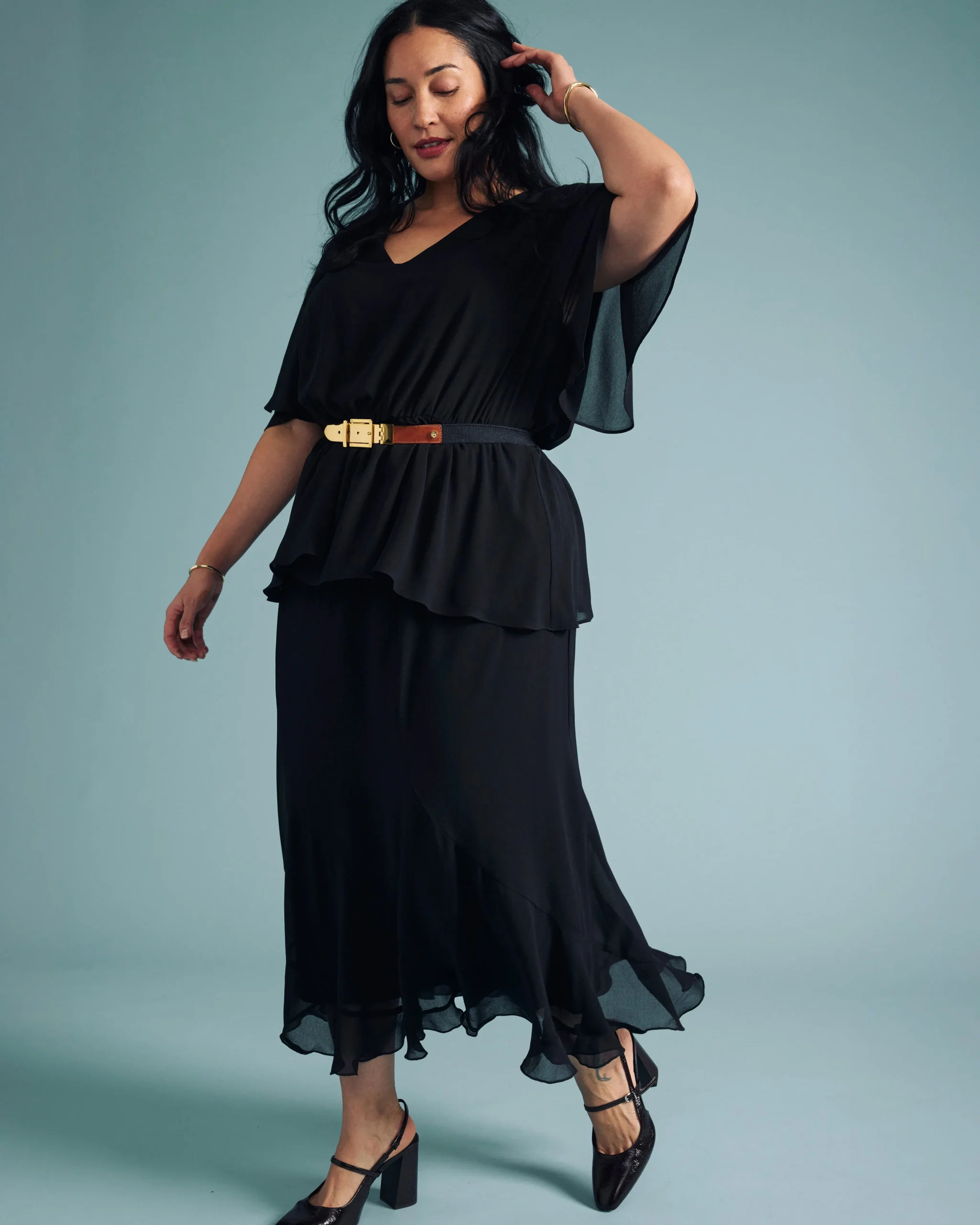 Navarte Chiffon Midi Skirt Black