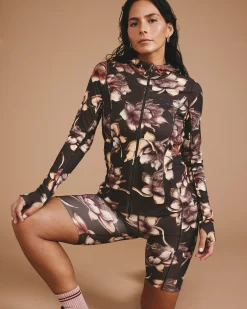 Next-to-Naked Hooded Zip Jacket Lotus Print