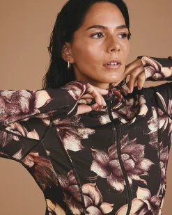 Next-to-Naked Hooded Zip Jacket Lotus Print