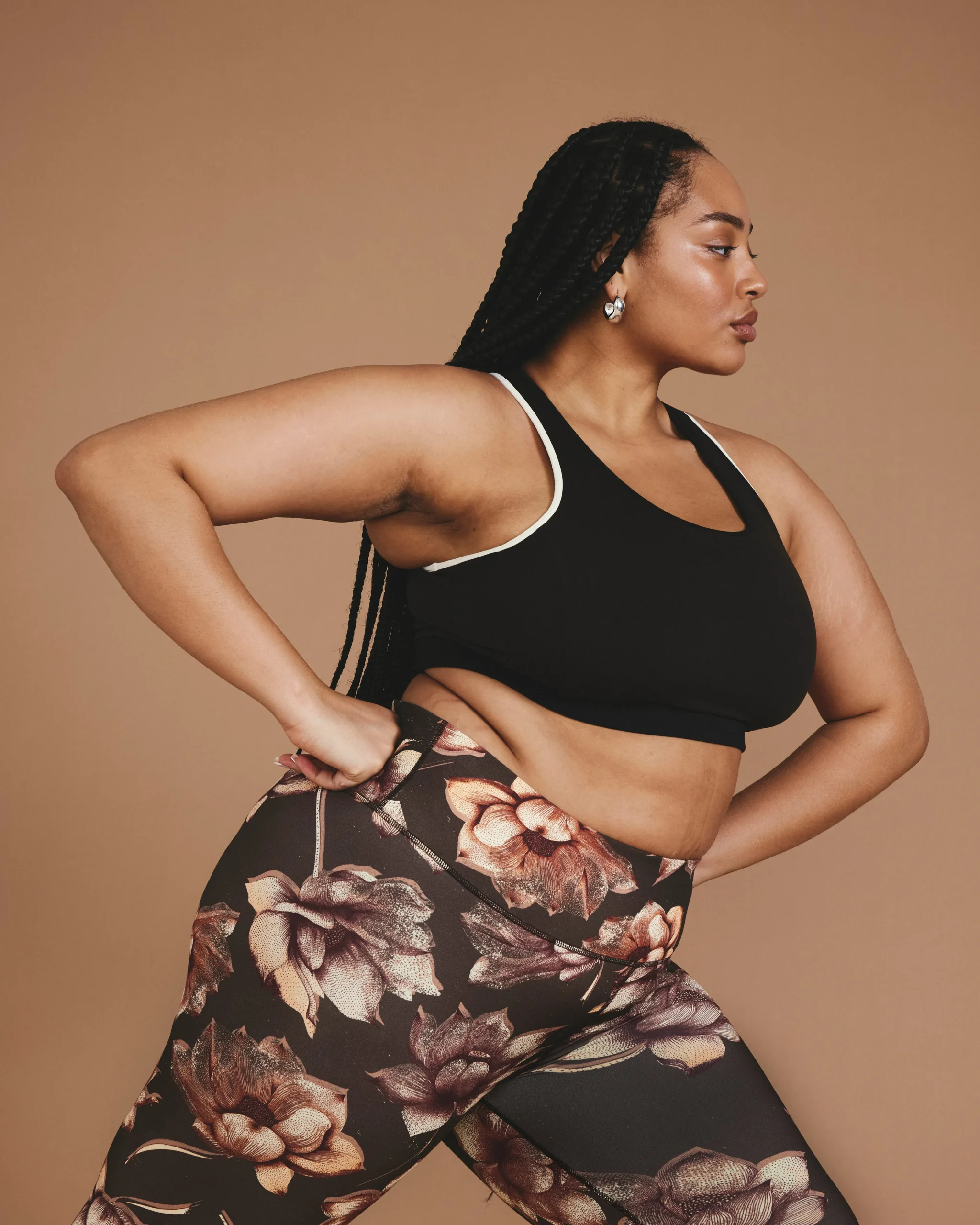 Next-to-Naked Racerback Sports Bra Deep Brown/Dove Wing Trim
