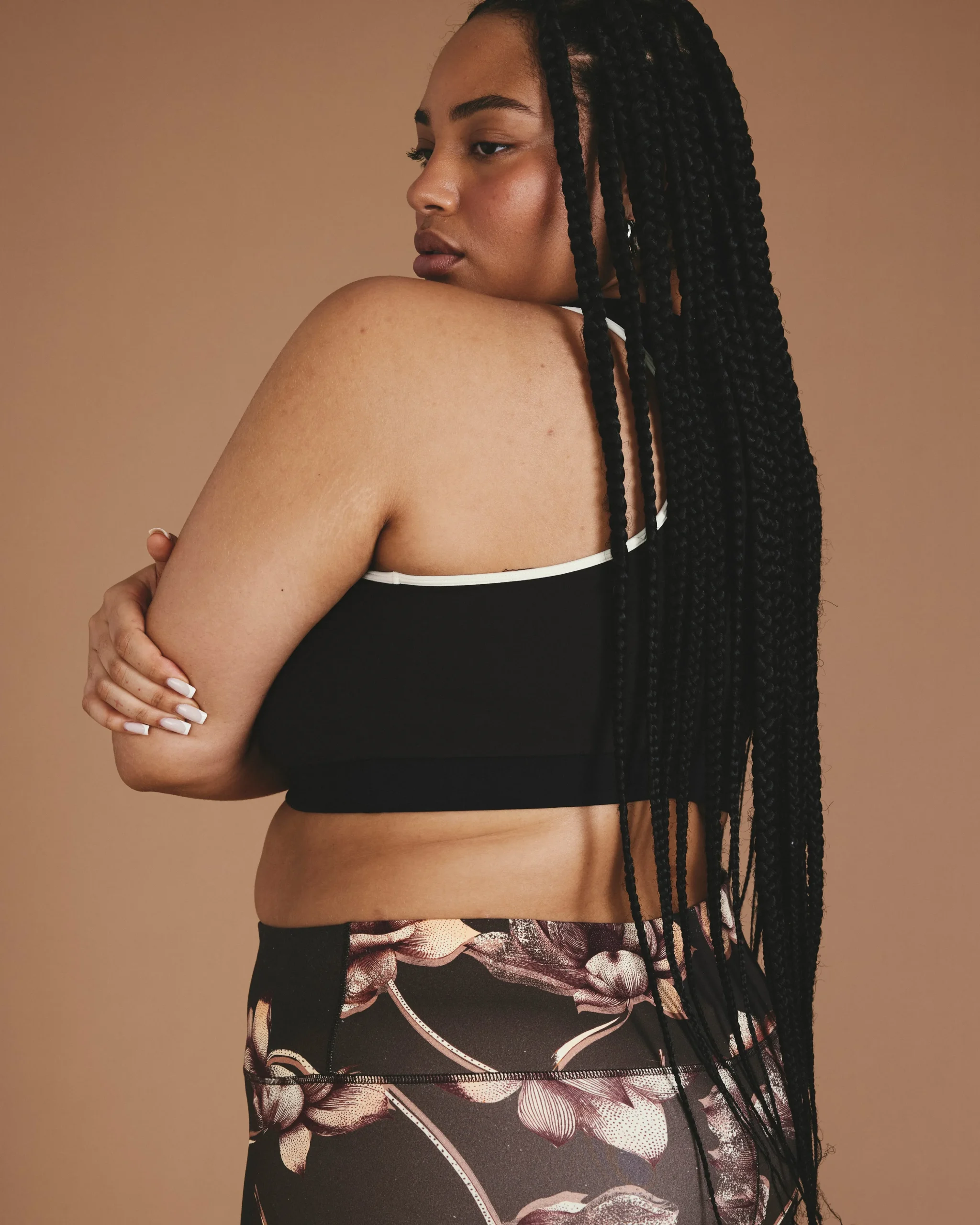 Next-to-Naked Racerback Sports Bra Deep Brown/Dove Wing Trim