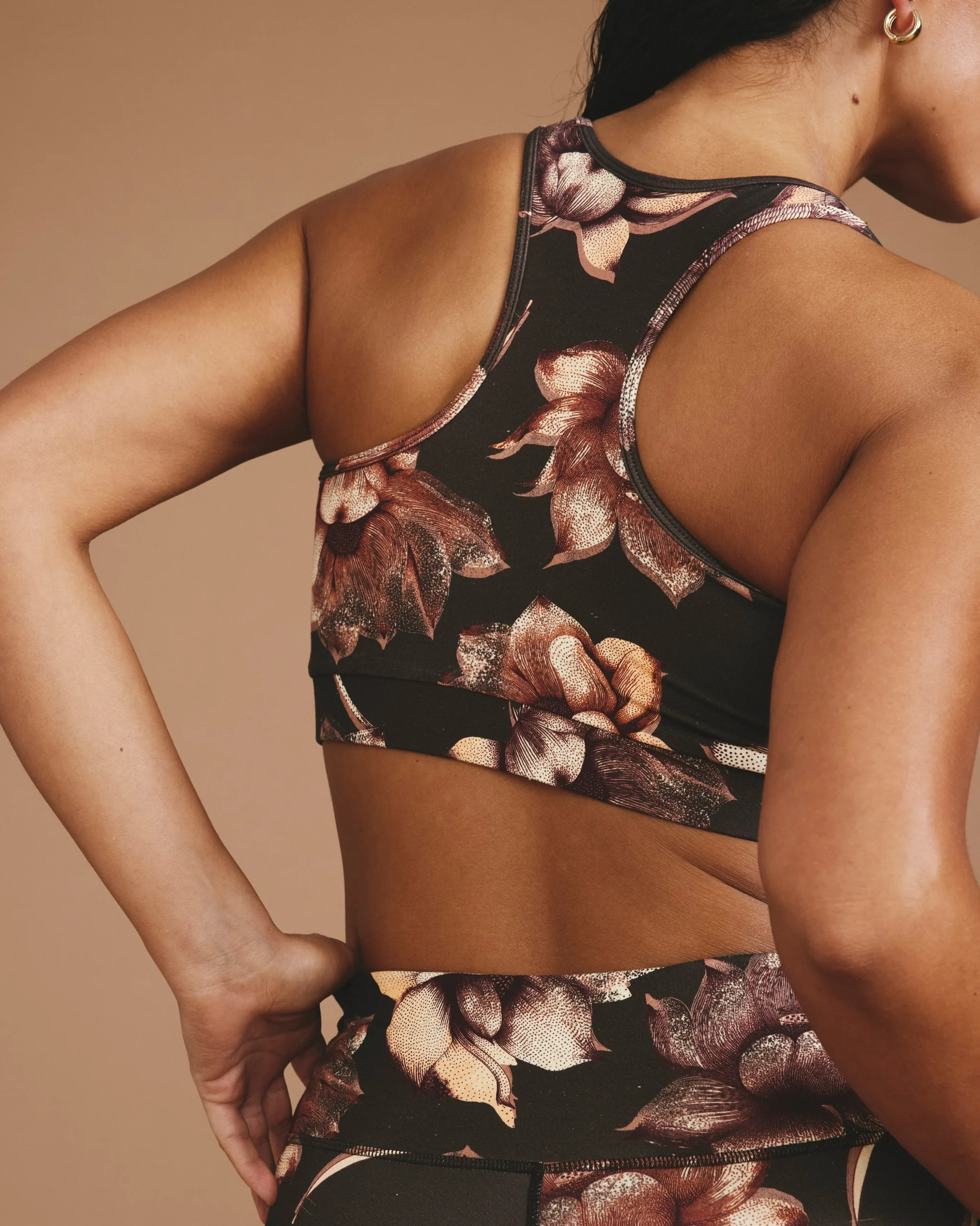 Next-to-Naked Racerback Sports Bra Lotus Print