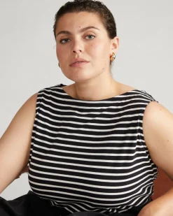 Noyack Breton Stripe Boatneck Tank Black/White Stripe