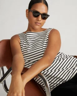 Noyack Breton Stripe Boatneck Tank Ecru/Black Stripe