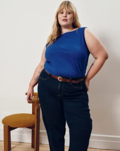 Noyack Breton Stripe Boatneck Tank Solid Ultramarine
